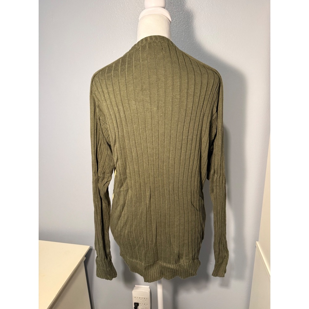 Perry Ellis Mens Large Olive Green Oversized Houndstooth Ribbed Pullover Sweater - Picture 3 of 8